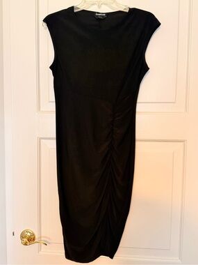 bebe Black Ruched Midi Sheath Dress
